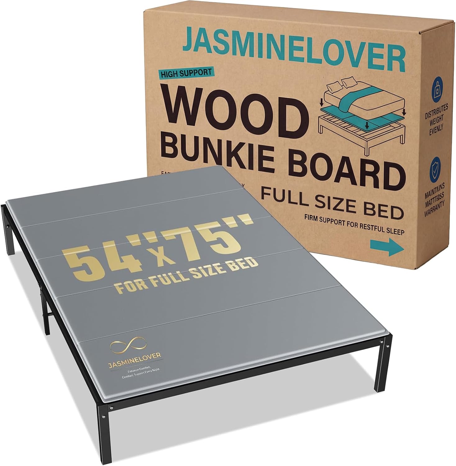 Bunkie Board Full Size 54'x75' Bed Boards for Under Mattress - Heavy Duty Reinforced Wood Support Board with Anti-Sag Design, Fits Metal Frames/Platform Beds/Sleeper Sofas
