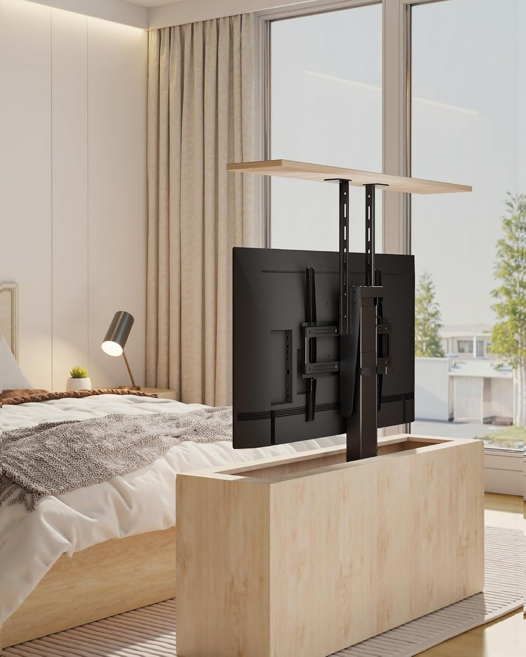 monTEK Motorized TV Lift for 32-48 inch TVs, Ceiling&Vertical TV Lift Mechanism with RF Remote, Smart Phone & Voice Control via WiFi, Up to 132lbs, 4X Load Tested, Max VESA 400 * 400