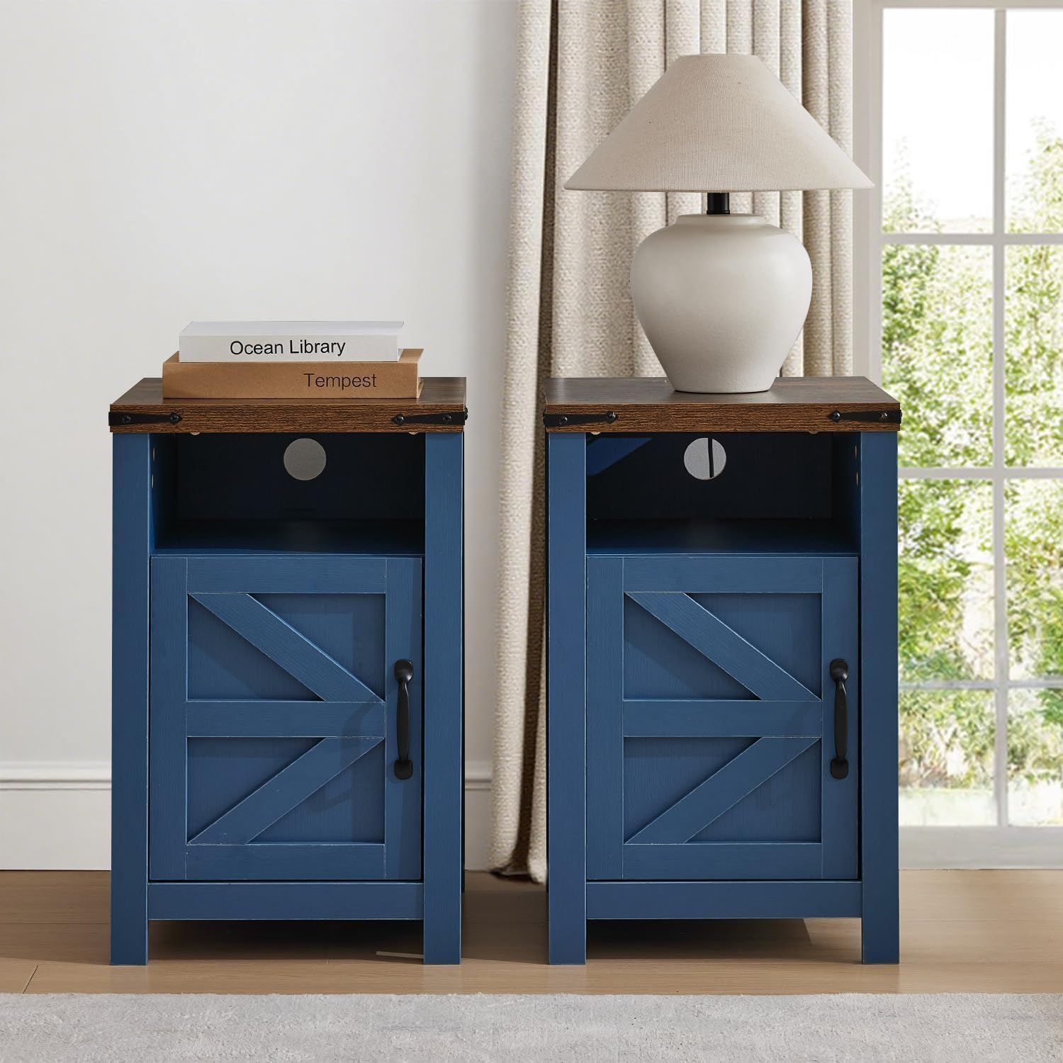 Farmhouse Entryway Table Set of 3, Console Table with Storage and 2 End Tables, Rustic Sofa Table Set for Living Room, Hallway, Bedroom, Blue