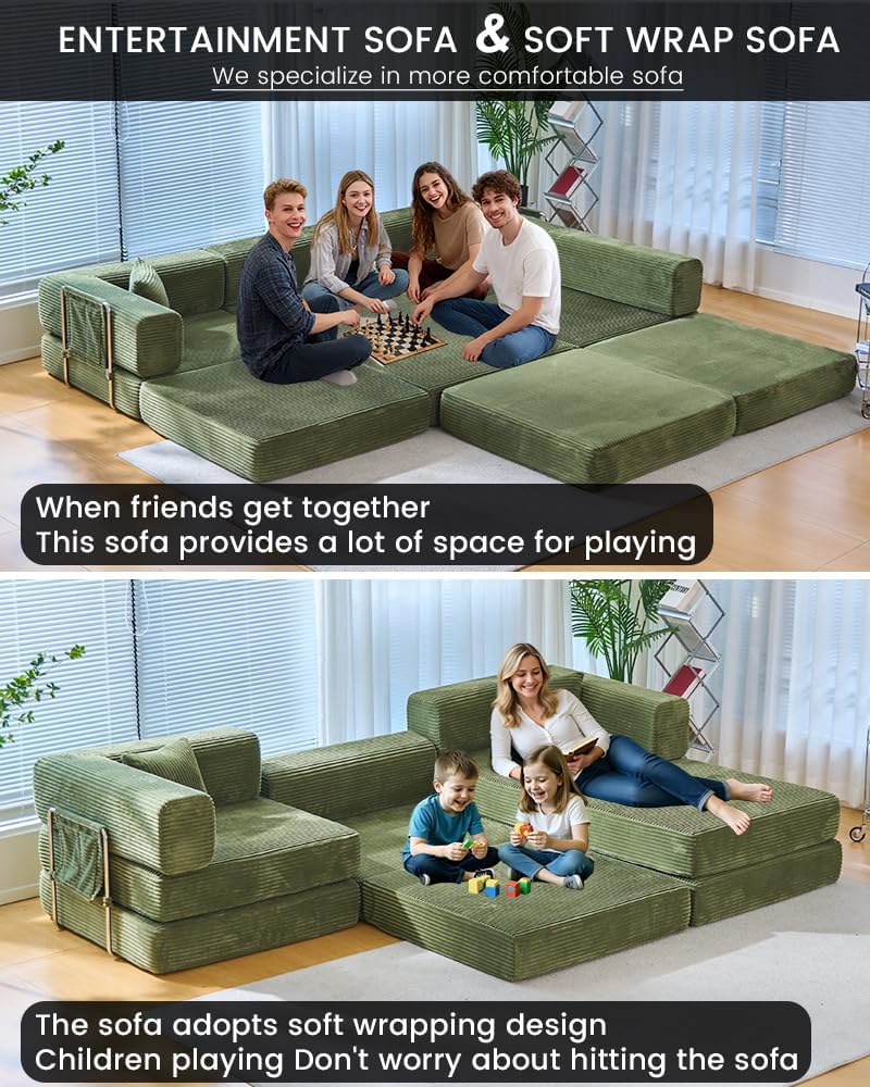 GEARIVY Folding Sofa Bed Convertable Corduroy Couch King Size Floor Sleeper 4-in-1 DIY Combination Modular Sofa Fold Out Futon Lounge Comfy Foldable Lazy cama for Living Room