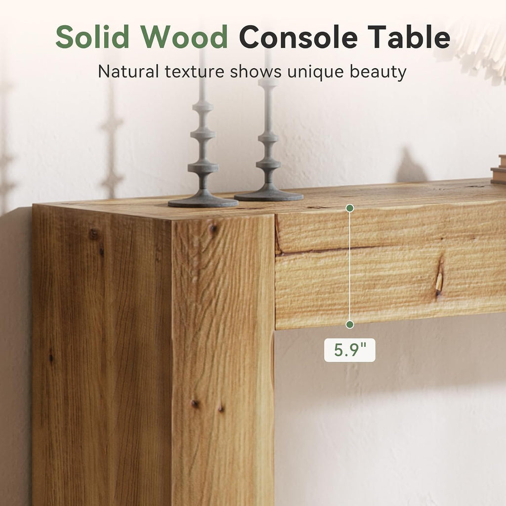 Solid Wood Console Table, 63-Inch Farmhouse Sofa Table Behind Couch for Entryway, Living Room, Foyer, Easy Assembly (Light Wood)
