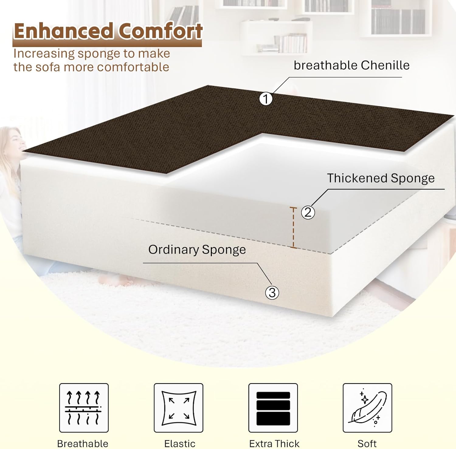 85' Chenille Reversible Sectional Sofa w/Pull-Out Bed, Upholstery L-Shaped Couch w/Storage Armrests & Cup Holders, Modern Corner Sofa w/USB Charging Port & Throw Pillow for Living Room, Brown