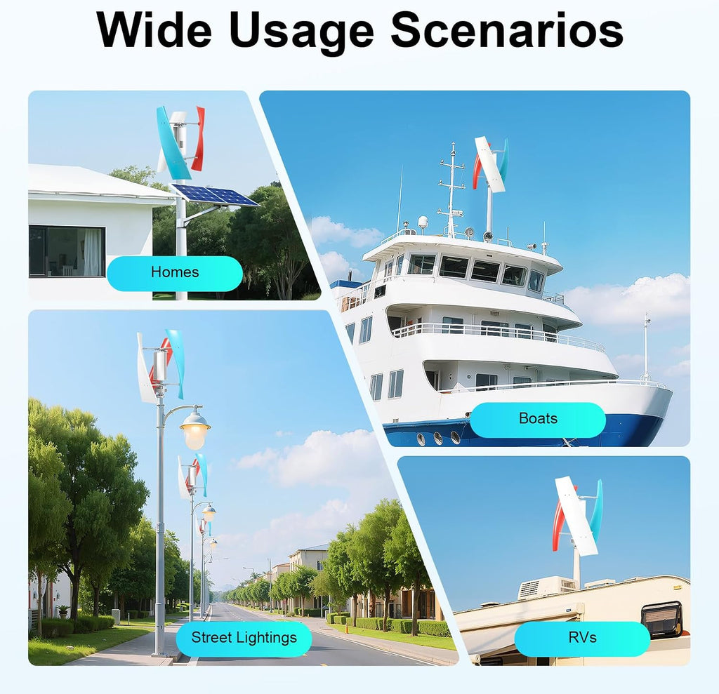 400W Wind Turbine, 12V Vertical Axis Wind Turbine Generator with 3 Blades and Permanent Magnet Generator for Boats, Terrace, Marine, Motor Home, Chalet (400W,3 Blades)