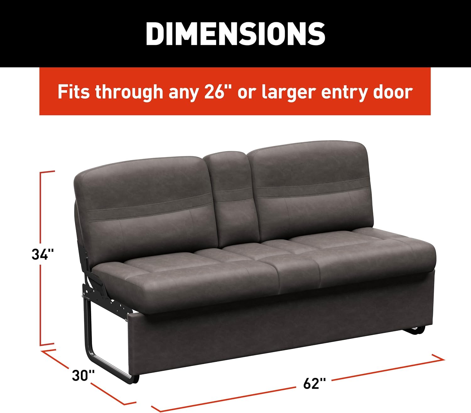 Thomas Payne Signature 62' McCoy RV Jackknife Sleeper Sofa with Matching Kickboard, Easy Transition, High-Density Foam Cushioning, Fold-Down Center, Dual Cupholders - 2024044392