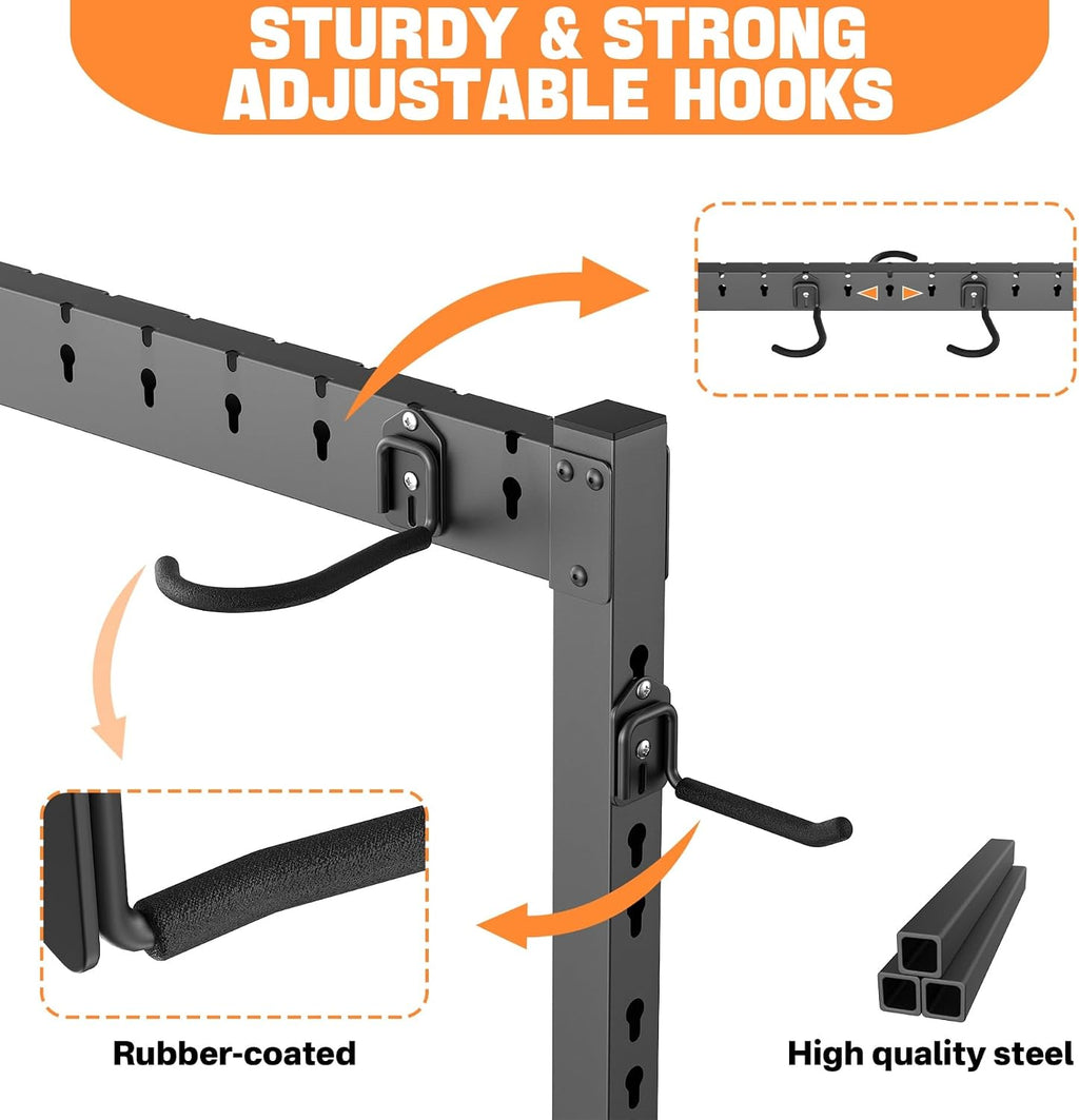 TORACK Freestanding Bike Storage Stand for Garage, Heavy Duty 7 Bikes and 7 Helmets Vertical Bike Storage Stand Floor Bikes Storage Rack