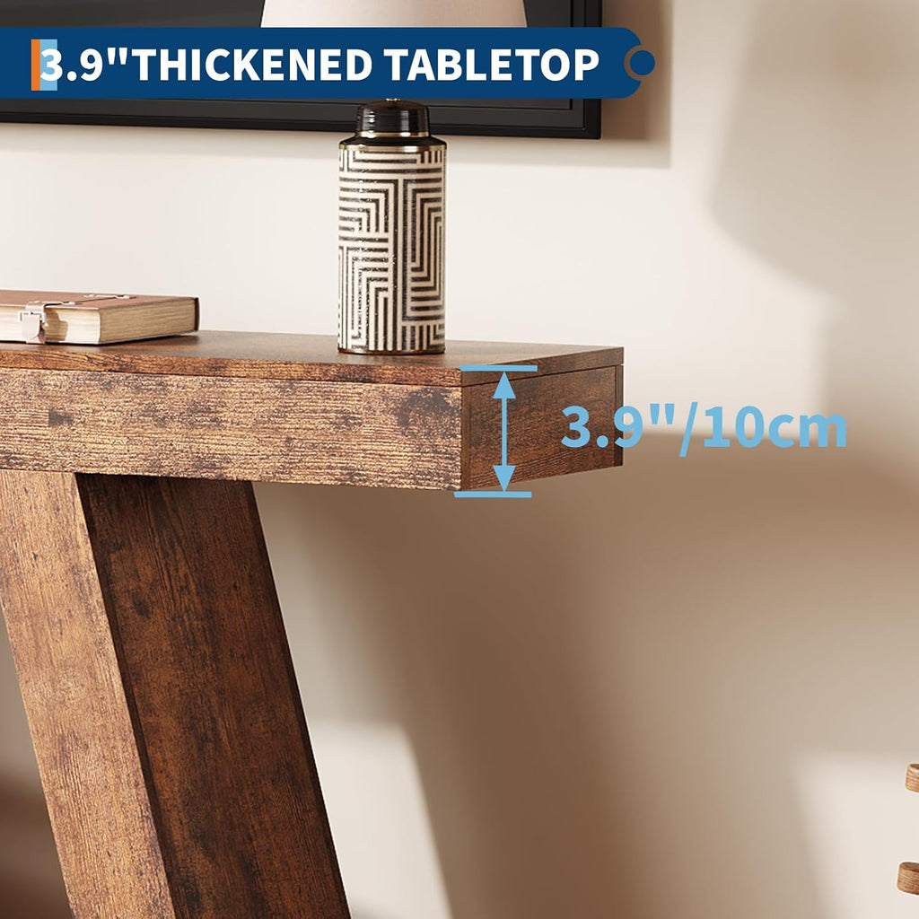 55 Inches Console Table, Sofa Table Behind Couch, 2-Tier Wooden Entry Tables for Entryway Foyer Hallway, Industrial Console Tables with Open Storage Shelf for Living Room