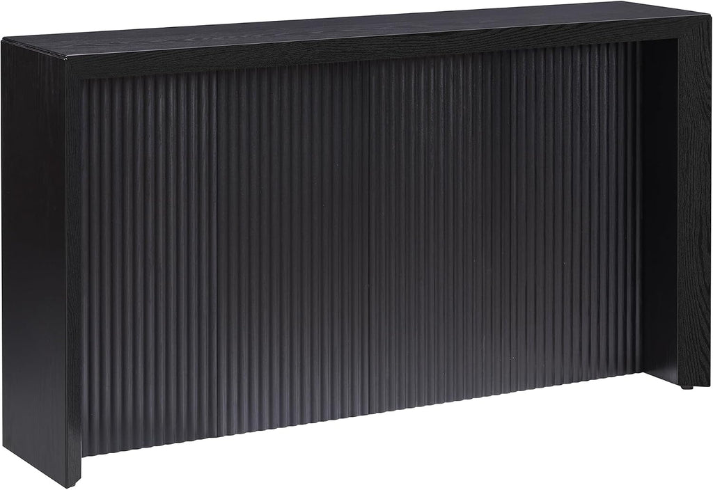 Henn&Hart 56' Fluted Wooden Rectangular Console Table Ribbed Entryway Table, Sofa Table for Entryway, Living Room, Couch, Hallway, or Office, Natural Black
