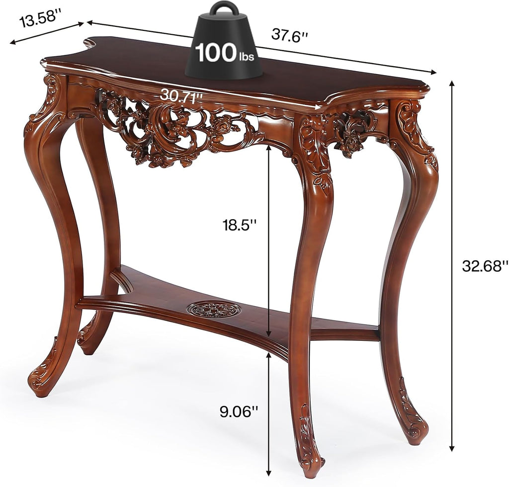 Tribesigns Antique Console Table, 38 Inch Victorian Half Moon Sofa Table with Hollow Floral Apron and Cabriole Legs, Vintage Traditional Decorative Furniture Tables for Entryway, Hallway, Living Room