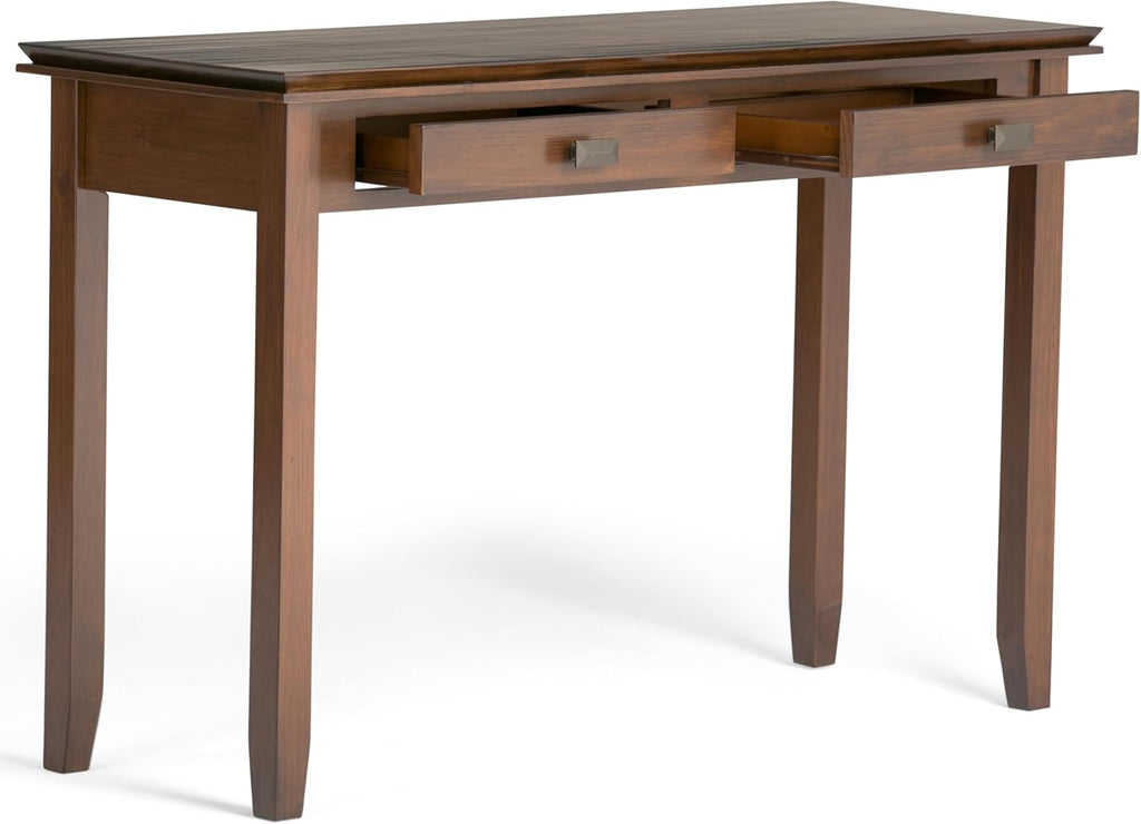 SIMPLIHOME Artisan Console Table - 46 Inch Wide Solid Wood Sofa Table in Russet Brown, Transitional Storage Table for Entryway or Living Room with 2 Drawers and Clean Angle-Edged Top