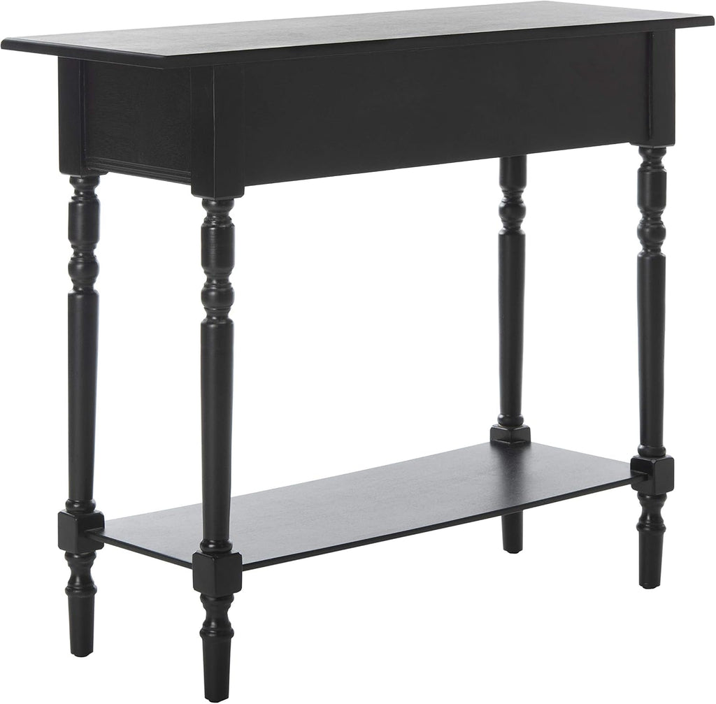 SAFAVIEH Home Collection – Rosemary Distressed Black Console Table with Drawers & Shelf, Classic Contemporary Storage Console, Turned Leg Design (AMH5705B)
