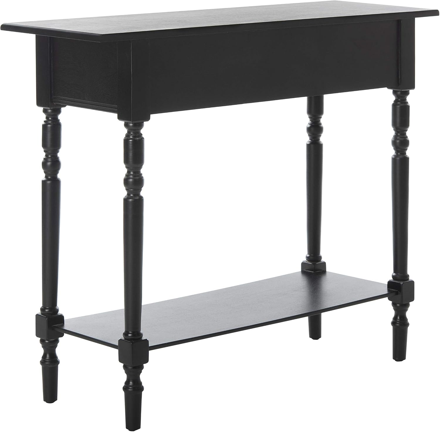 SAFAVIEH Home Collection – Rosemary Distressed Black Console Table with Drawers & Shelf, Classic Contemporary Storage Console, Turned Leg Design (AMH5705B)