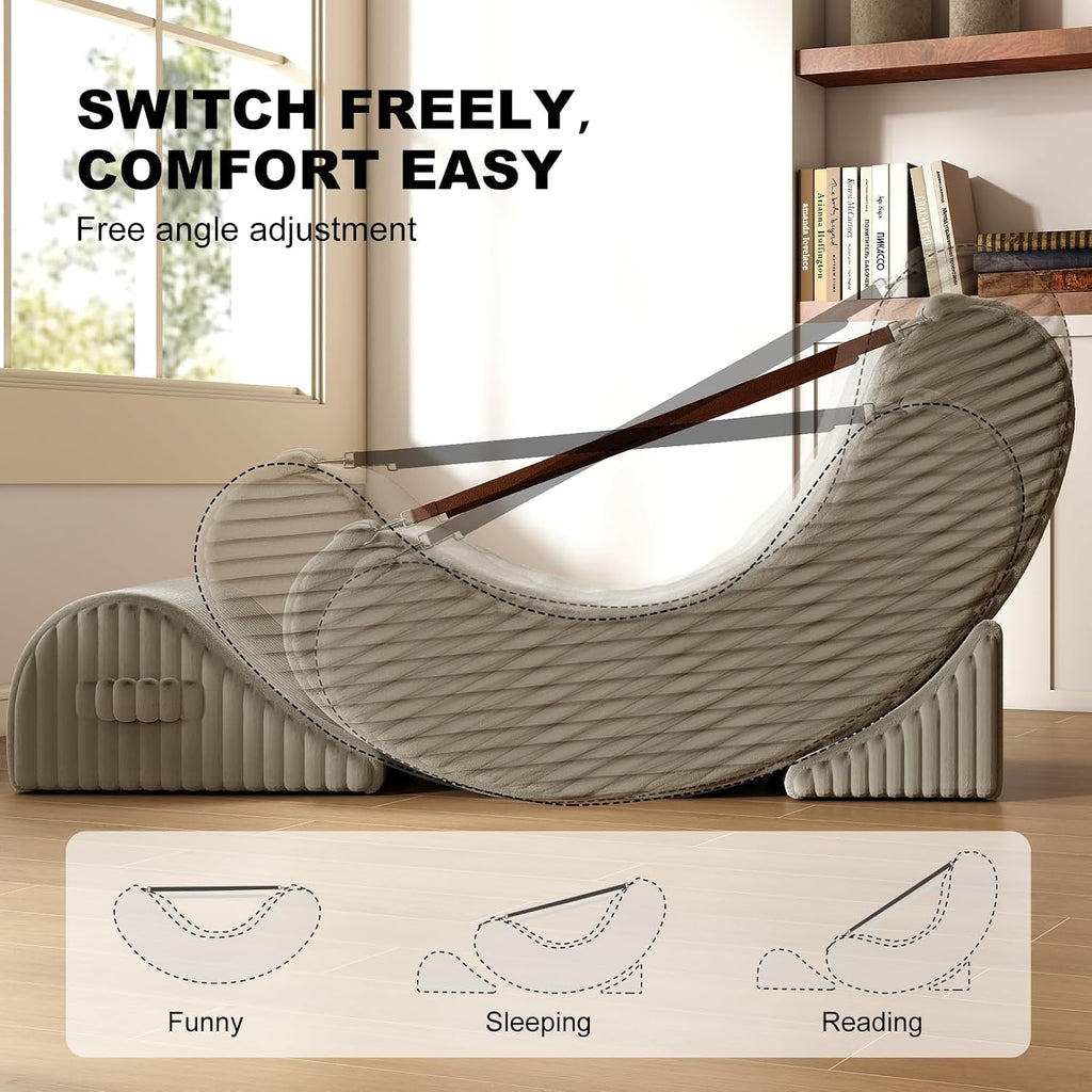 3-in-1 Adjustable Zero Gravity Floor Chair, Oversized Corduroy Boneless Chair for Adults with Memory Foam & Washable Cover, Silent Rocker Recliner Lounge Chair for Reading, Nursing, Gaming, Khaki