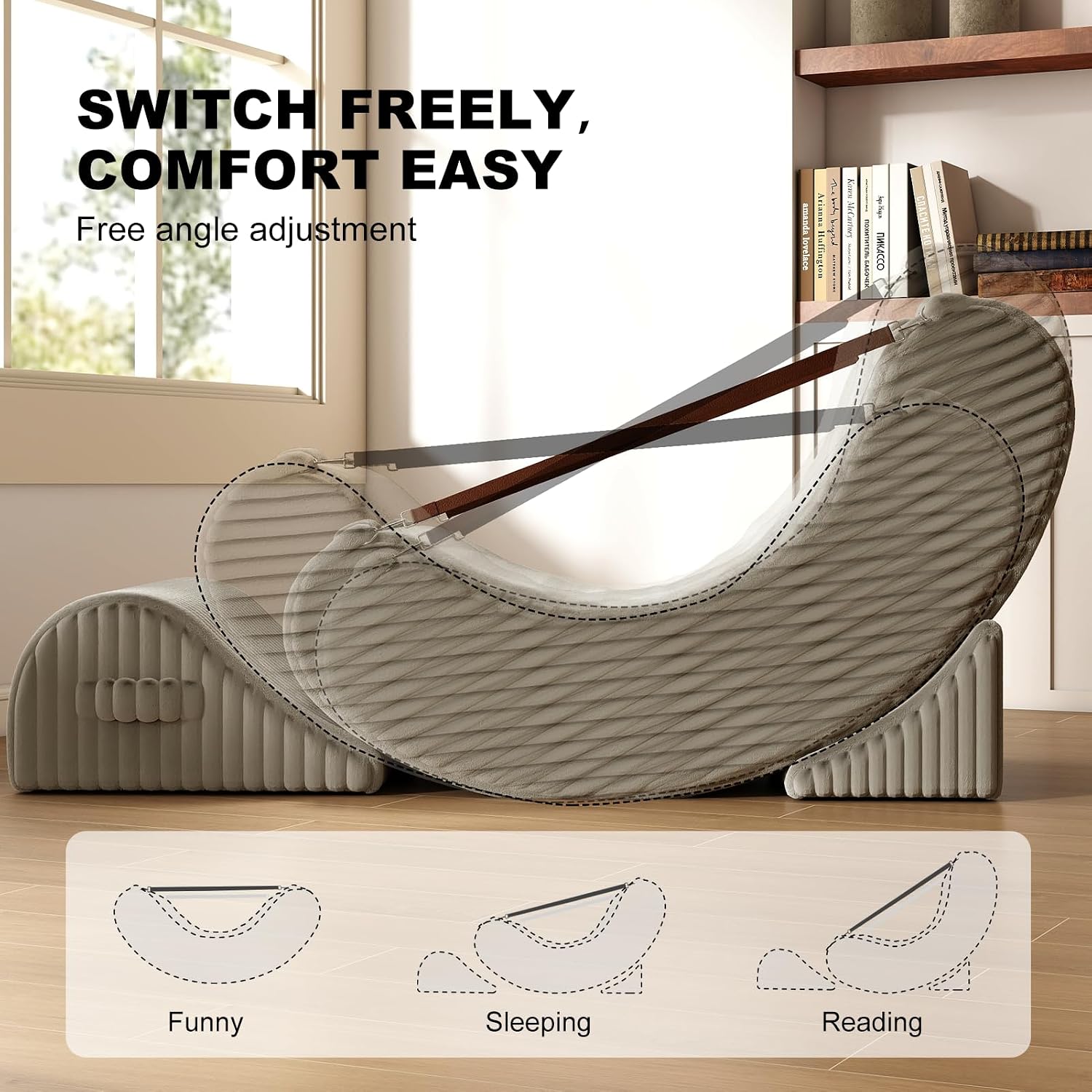 3-in-1 Adjustable Zero Gravity Floor Chair, Oversized Corduroy Boneless Chair for Adults with Memory Foam & Washable Cover, Silent Rocker Recliner Lounge Chair for Reading, Nursing, Gaming, Khaki
