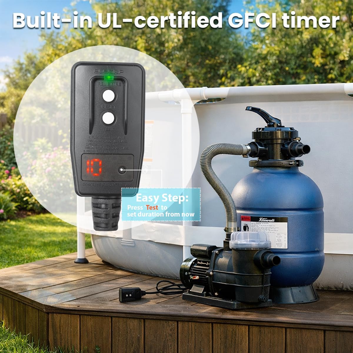XtremepowerUS 13' Sand Filter Pool Pump 3/4HP, 2,400 GPH, GFCI Timer Plug Included, Multi-Port Valve, Above Ground Swimming Pool Set, Up to 10,000 Gallons, 1-1/4' NPT