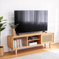 Tiita Rattan TV Stand for 55 Inch TV, Bamboo TV Cabinet with Adjustable Shelf and Storage, Boho Entertainment Center, Mid Century Modern Media Console for Bedroom, Living Room, Study (Natural)