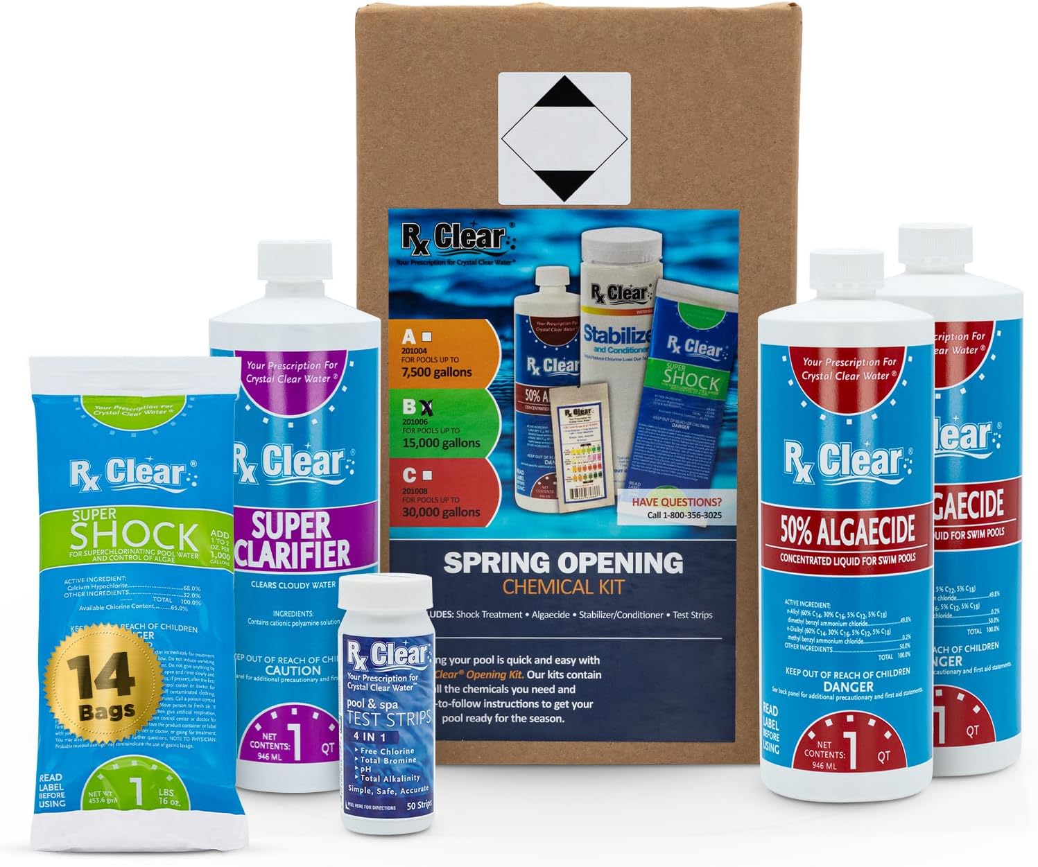 Rx Clear Chemical Maintenance Pool Kit Plus Opening Kit (Without Chlorine (Up to 15,000 Gallons))
