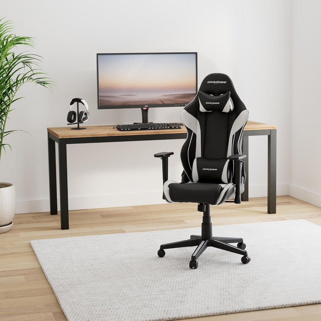 DXRacer M Gaming Chair, Suede Fabirc High Back Computer Chair for Adults, Big and Tall Racing Style Ergonomics PC Office Recliner Game Chair, Extra Large, Black and White