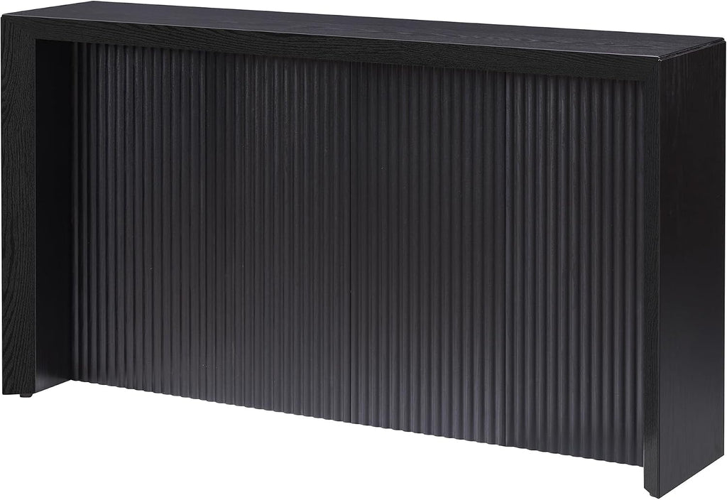 Henn&Hart 56' Fluted Wooden Rectangular Console Table Ribbed Entryway Table, Sofa Table for Entryway, Living Room, Couch, Hallway, or Office, Natural Black
