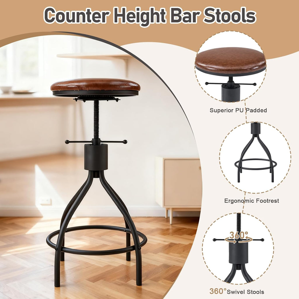 Karl home 83.8' Bar Table and Chairs Set, Sofa Table with 4 PU Stools, High Top Counter Height Table with Chairs for Kitchen Breakfast, Bistro, Dining Room, Living Room, Brown