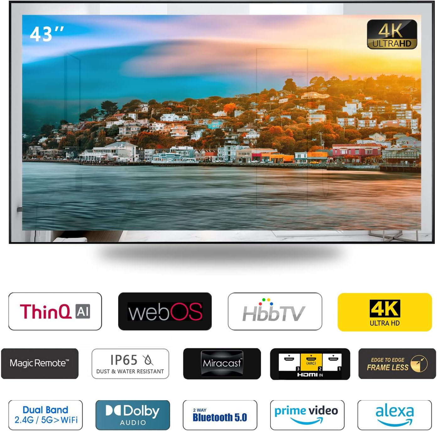 Soulaca 43 inches Smart Mirror TV with Champagne Gold Aluminum Alloy Frame webOS Hub ATSC DTV ThinQ Voice Control Built-in Streaming Apps for Kitchen Smart Gallery