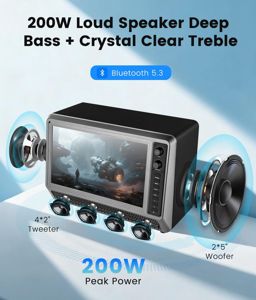 Feihe 15.6' Small Smart TV Built-in Bluetooth Speaker System, 200W Peak Power, 1080P FHD Smart Television with Wi-Fi/HDMI/USB/AUX for Home Entertainment & Camping