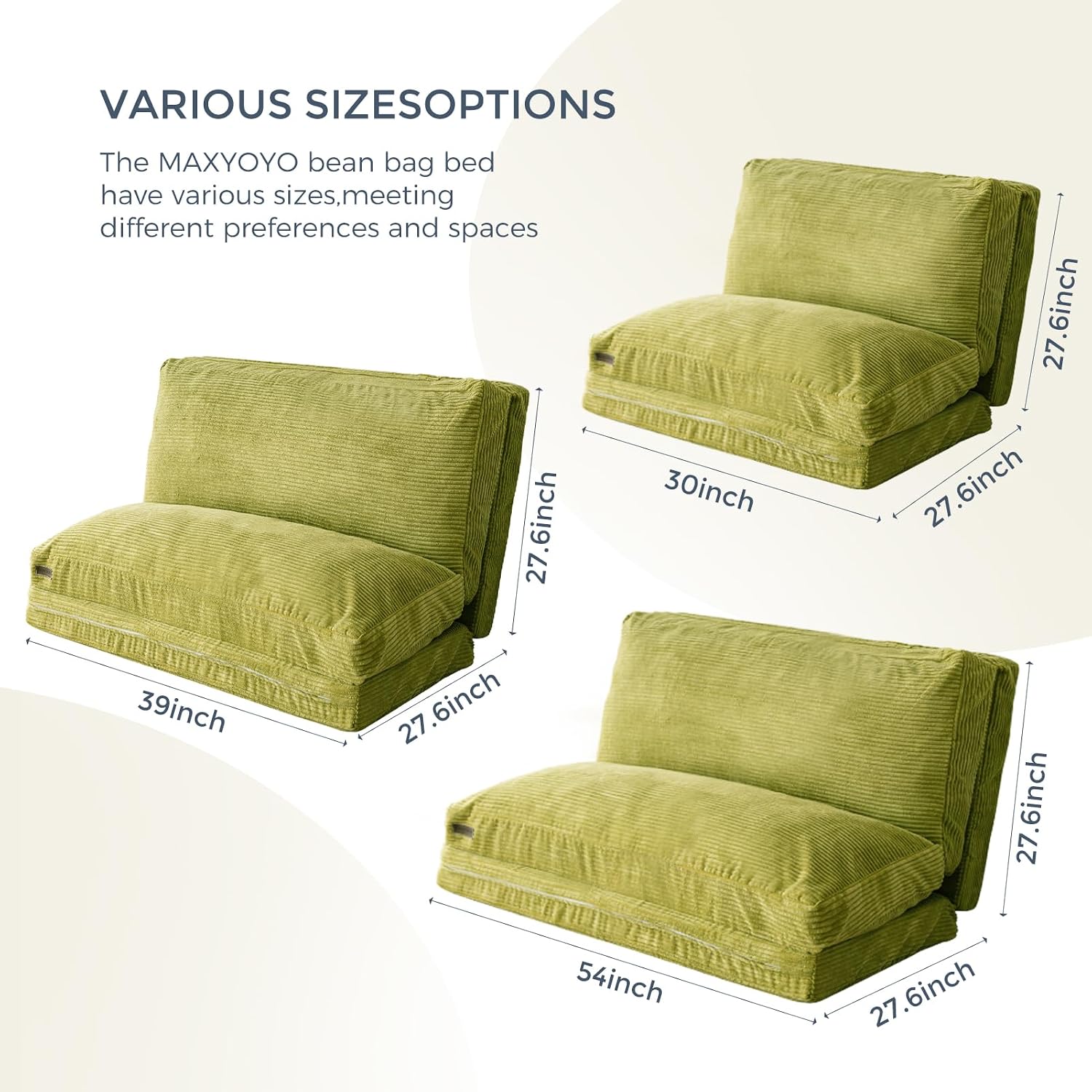 MAXYOYO Folding Sofa Bed, Extra Thick and Long Floor Sofa Convertible Sleeper Chair with Washable Cover, Floor Couch Lounge Bean Bag Bed for Living Room, Green, 30x95 Inch