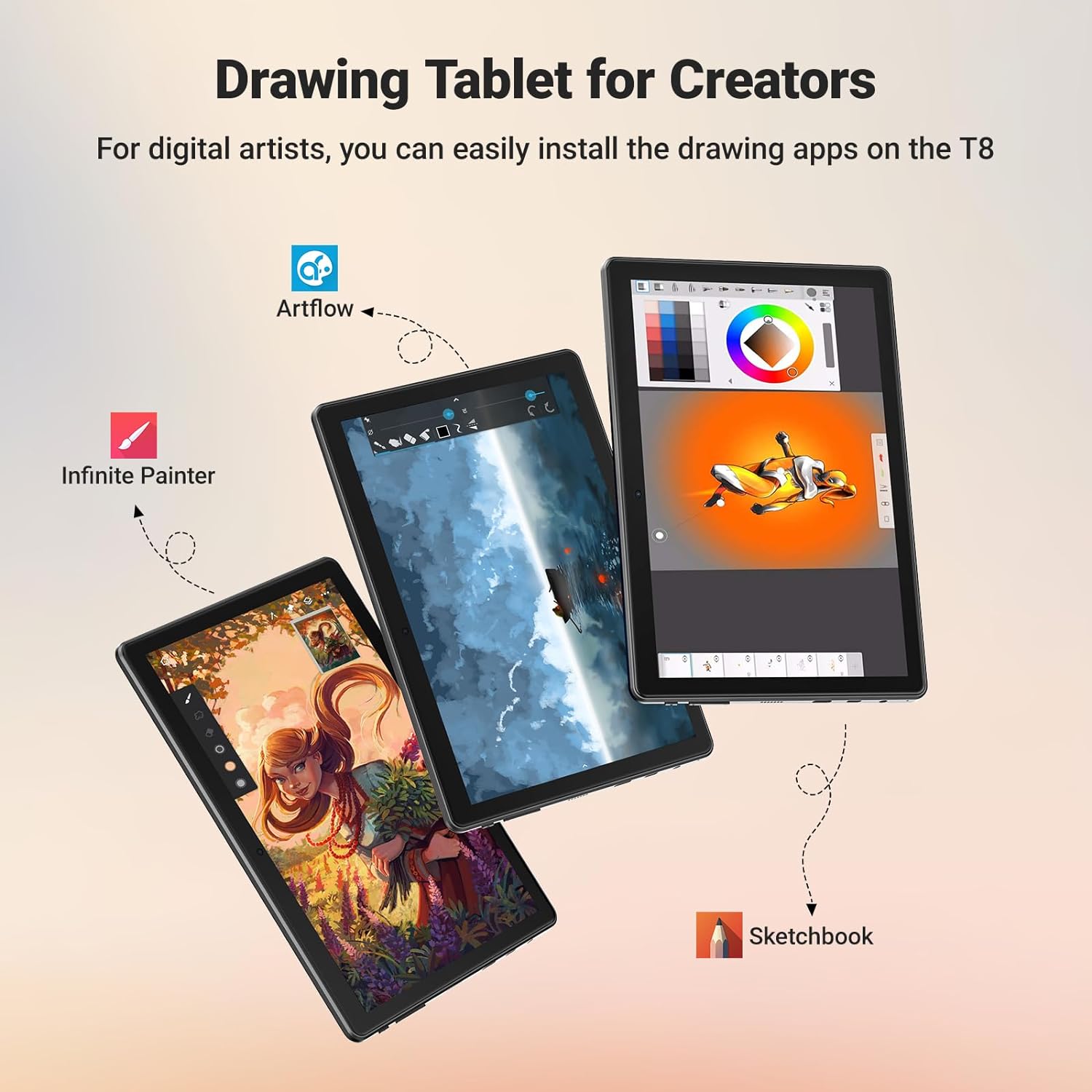 T8 Standalone Drawing Tablet with Screen,8 inch Screen, No Computer Needed,Stylus Pen,More Bonus,Drawing Apps Tutorials Pre-Installed,Best Gift for Beginner,Digital Artist,Designer
