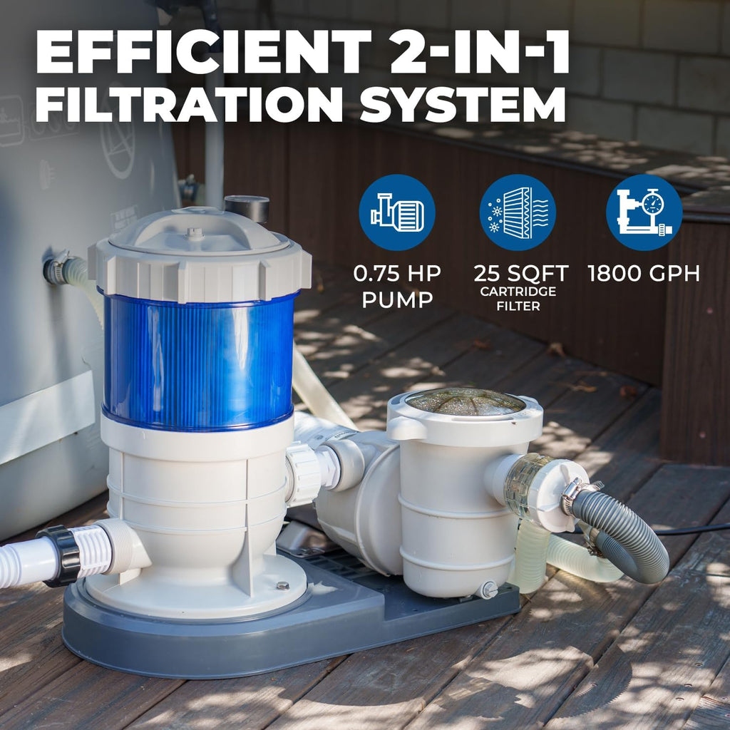 XtremepowerUS 1,800 GPH Pool Cartridge Filter System w/Pool Pump for Above Ground Swimming Pool Up To 18,000 Gallons, 1.5' Ports Includes Hoses and Adaptors