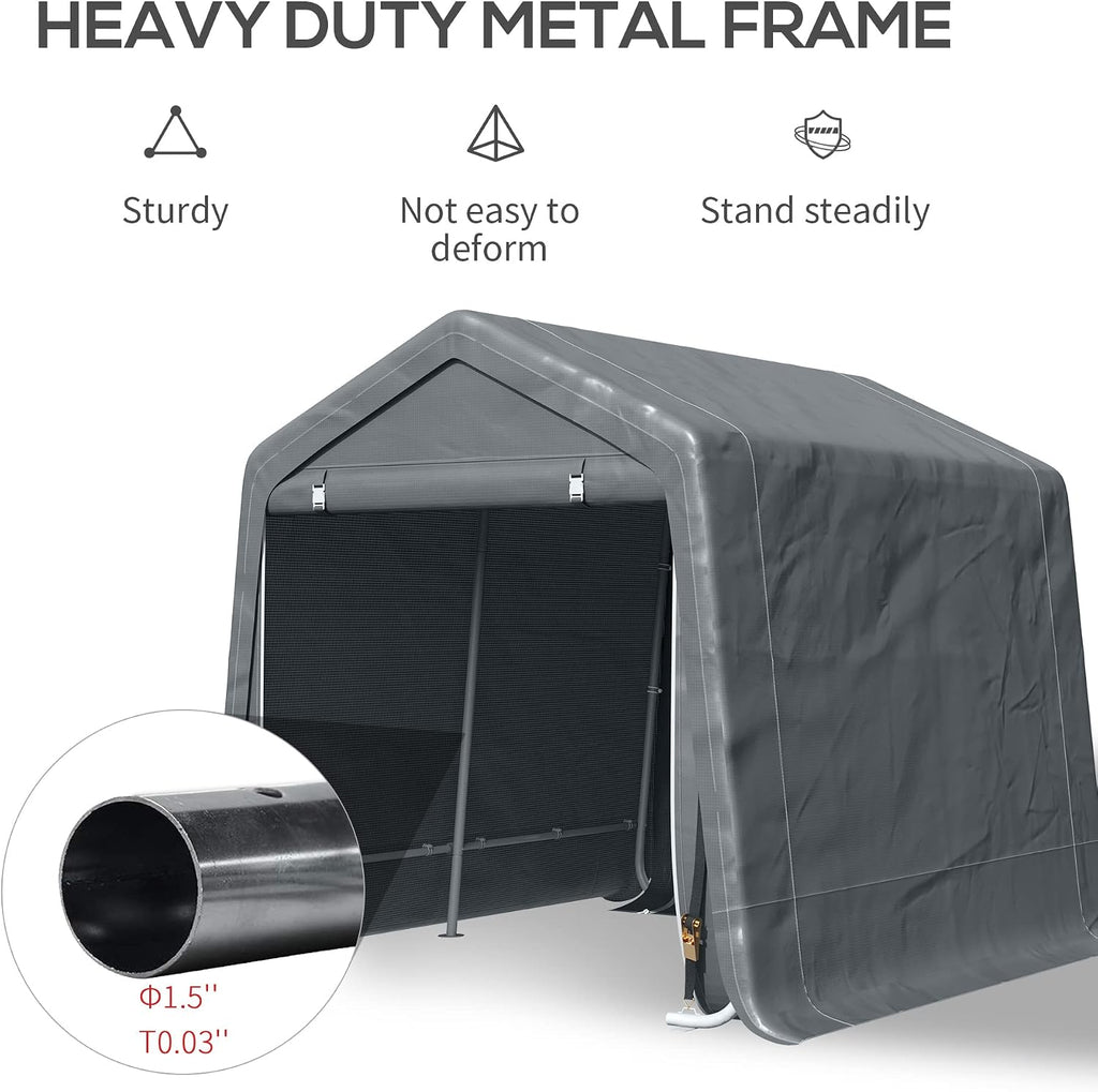 Outsunny 9' x 8' Carport Portable Garage, Heavy Duty Outdoor Shed, Patio Storage Shelter w/Anti-UV PE Cover and Double Zipper Doors, for Motorcycle Bike Garden Tools, Dark Gray