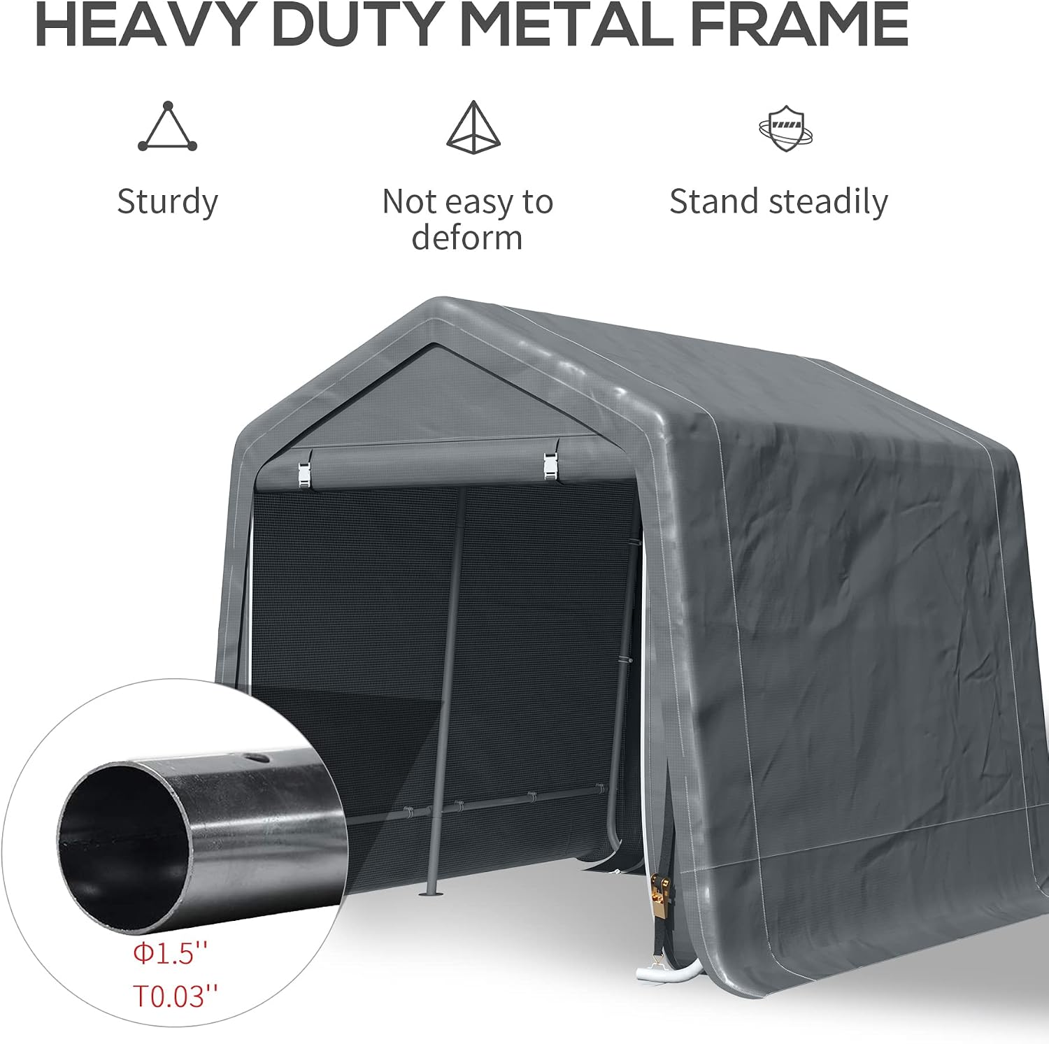 Outsunny 9' x 8' Carport Portable Garage, Heavy Duty Outdoor Shed, Patio Storage Shelter w/Anti-UV PE Cover and Double Zipper Doors, for Motorcycle Bike Garden Tools, Dark Gray