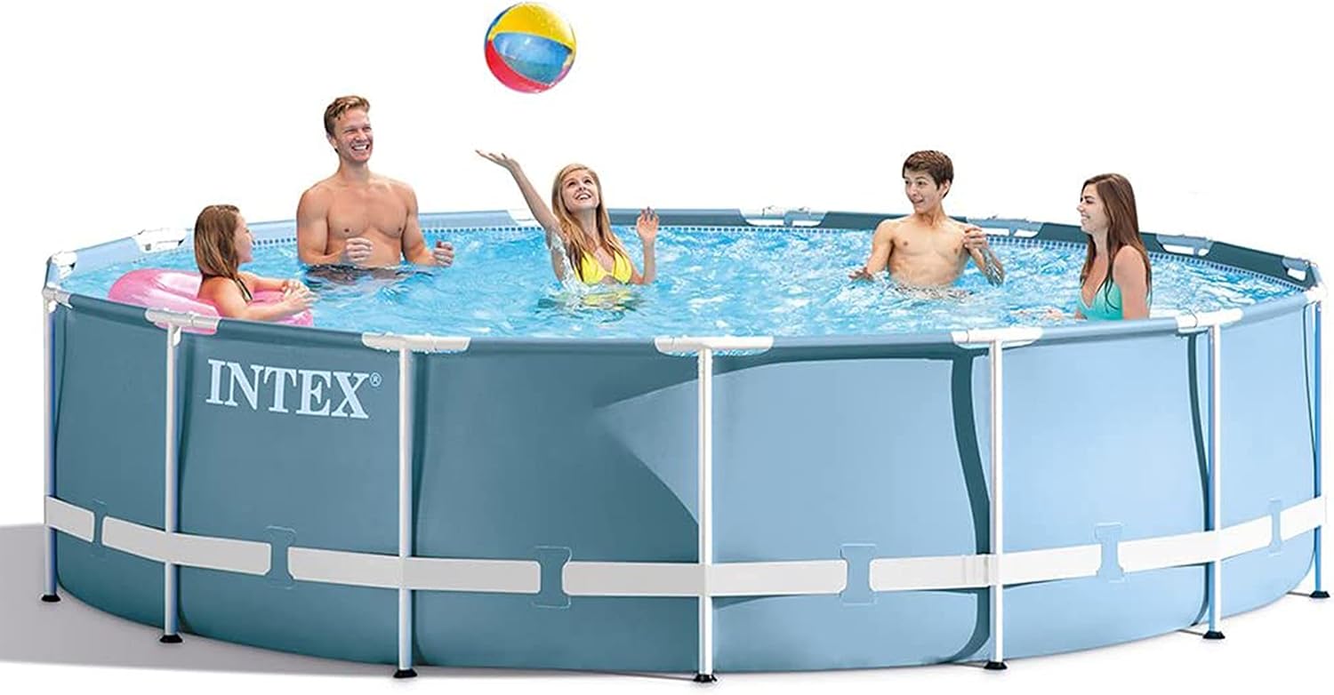 Intex 26723EH Prism Frame Premium Above Ground Swimming Pool Set: 15ft x 42in – Includes 1000 GPH Cartridge Filter Pump – Removable Ladder – Pool Cover – Ground Cloth