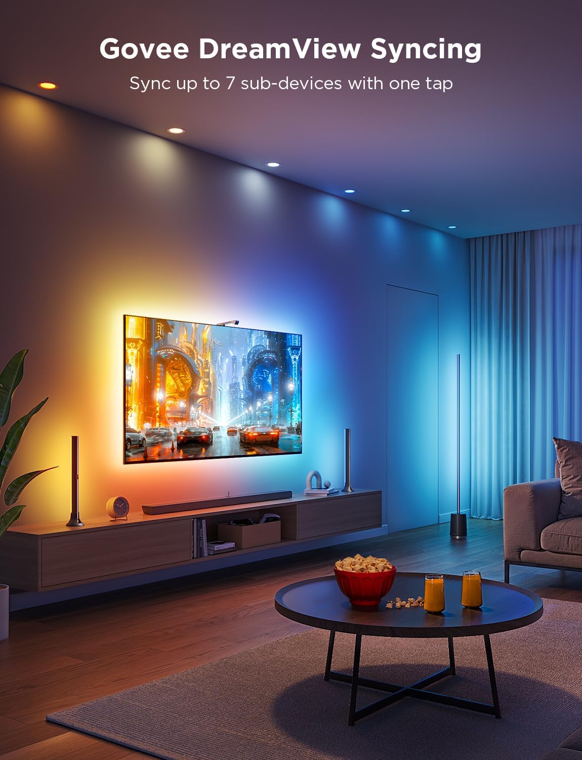 Govee TV Backlight 3 Lite Kit, 11.8ft RGBICW Wi-Fi TV LED Strip Lights for 55-65in TVs with Camera and 15 Inches Smart Light Bars with 4-in-1 Light Beads - Works with Alexa & Google Home