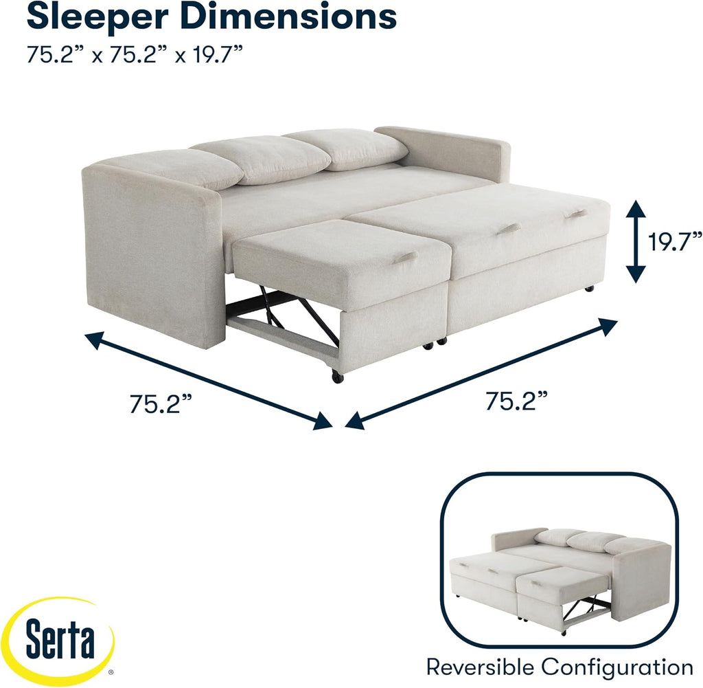 Serta® Marshall 83.9' King-Size Convertible Sectional Sofa, Reversible Design, Dream Coil® Comfort, Fingerguard® Pinch Point Protection, Woven Polyester Fabric, Ivory
