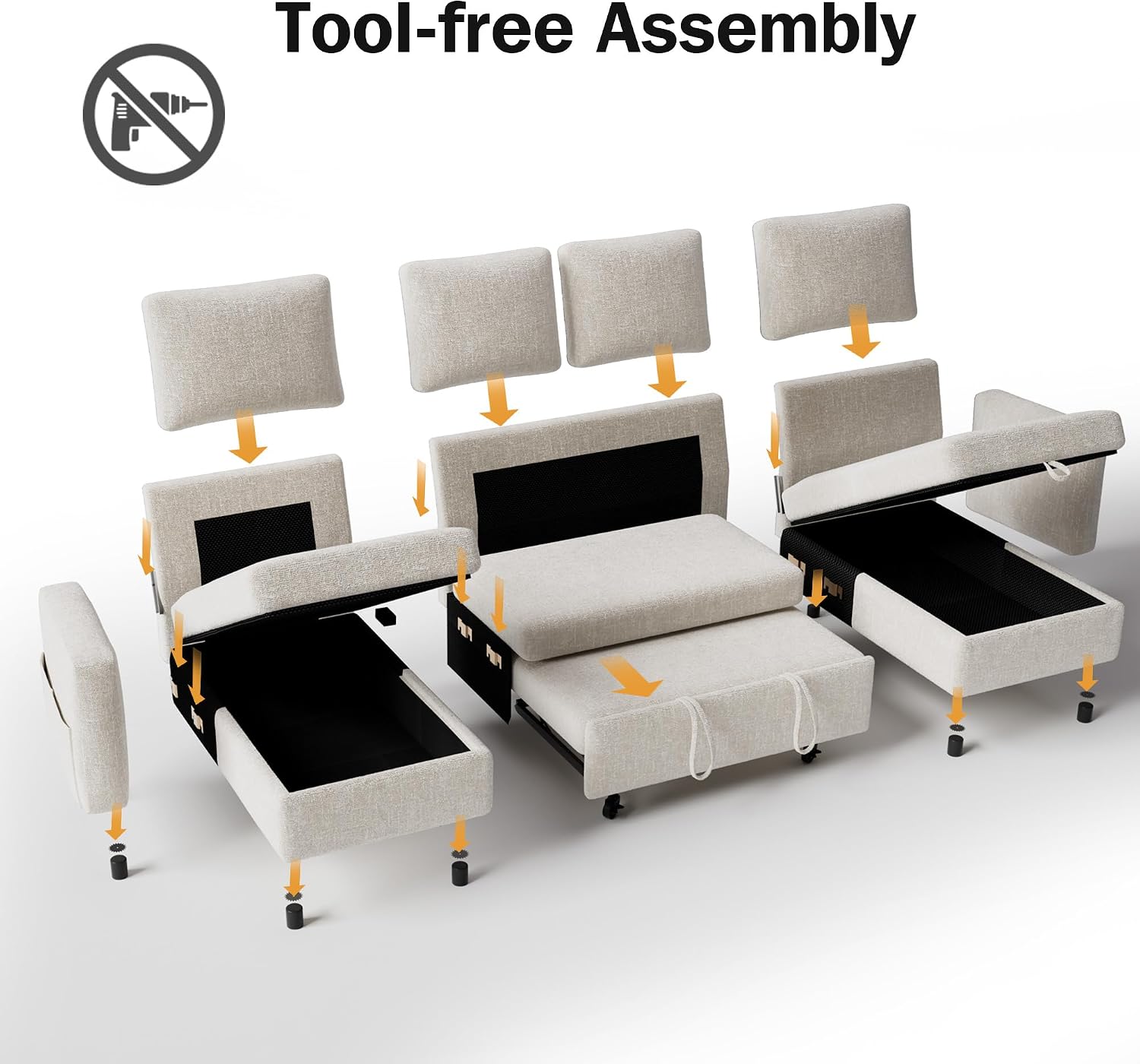 Vipbear 106' Sectional Sleeper Sofa with Pull Out Bed, U Shaped Couch Sleeper Sofa Bed, Pull Out Couch with Reclining Backrest, Double Storage Chaise, USB Ports, Tool-Free Assembly, Chenille Beige