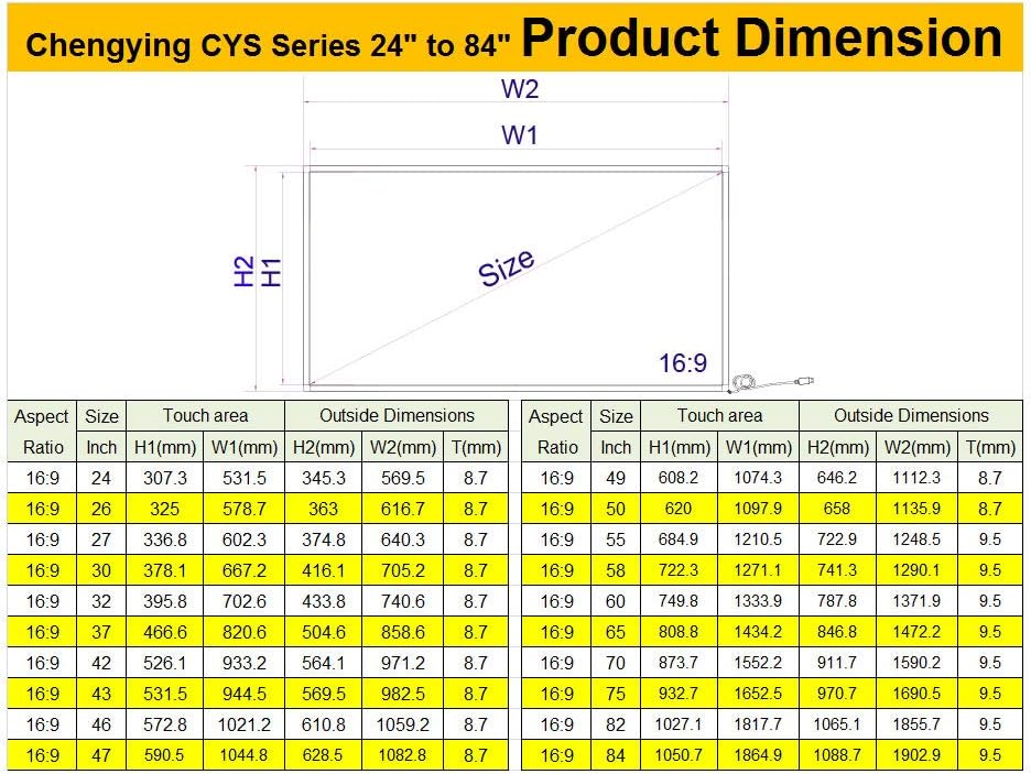Chengying 40 Inch 10 Points Multi-Touch Infrared Touch Frame IR Touch Panel 40 Inches Infrared Touch Overlay USB Driver Free HID Compatible