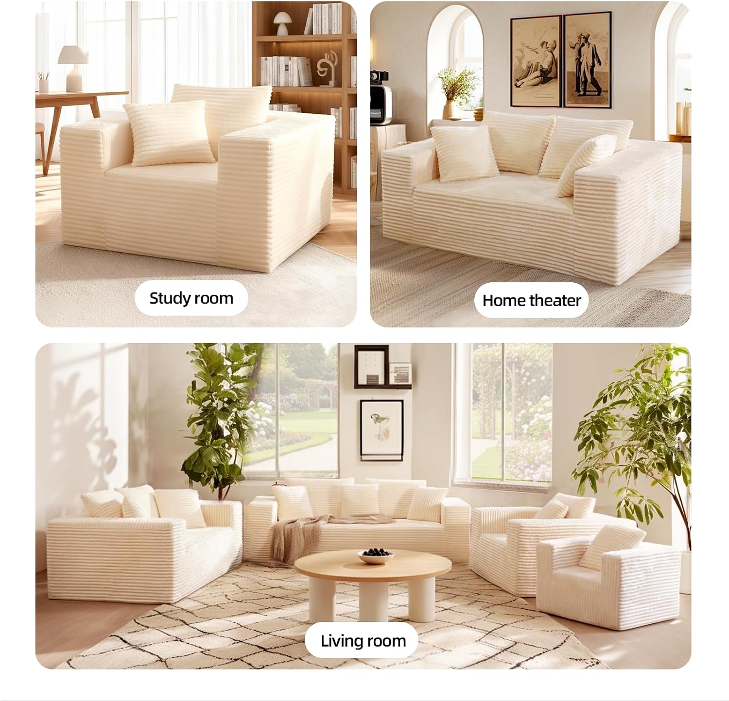 Boneless Cloud Couch Sofa, 3 Seater Deep Seat Modern Lounge Sleeper Couch, No Assemble, Corduroy Compression Upholstered Couches for Living Room, Bedroom, Apartment, Dorm, Office