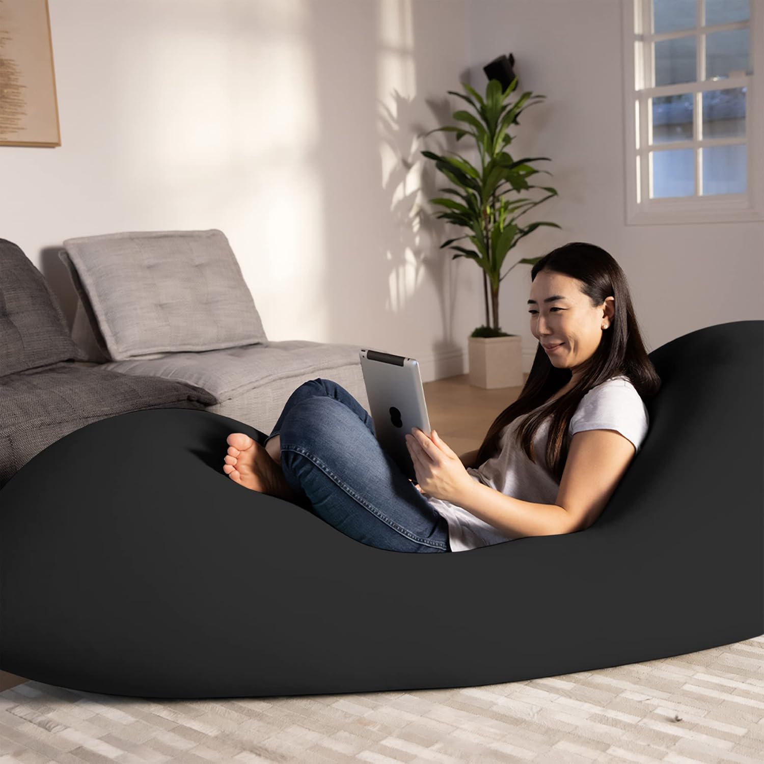 Yogibo Max 6-Foot Beanbag Chair, Bean Bag Couch with a Washable Outer Cover, Customer Favorite Cozy Sofa for Gaming, Reading, and Relaxing, Filled with Soft Micro-Beads, Dark Gray