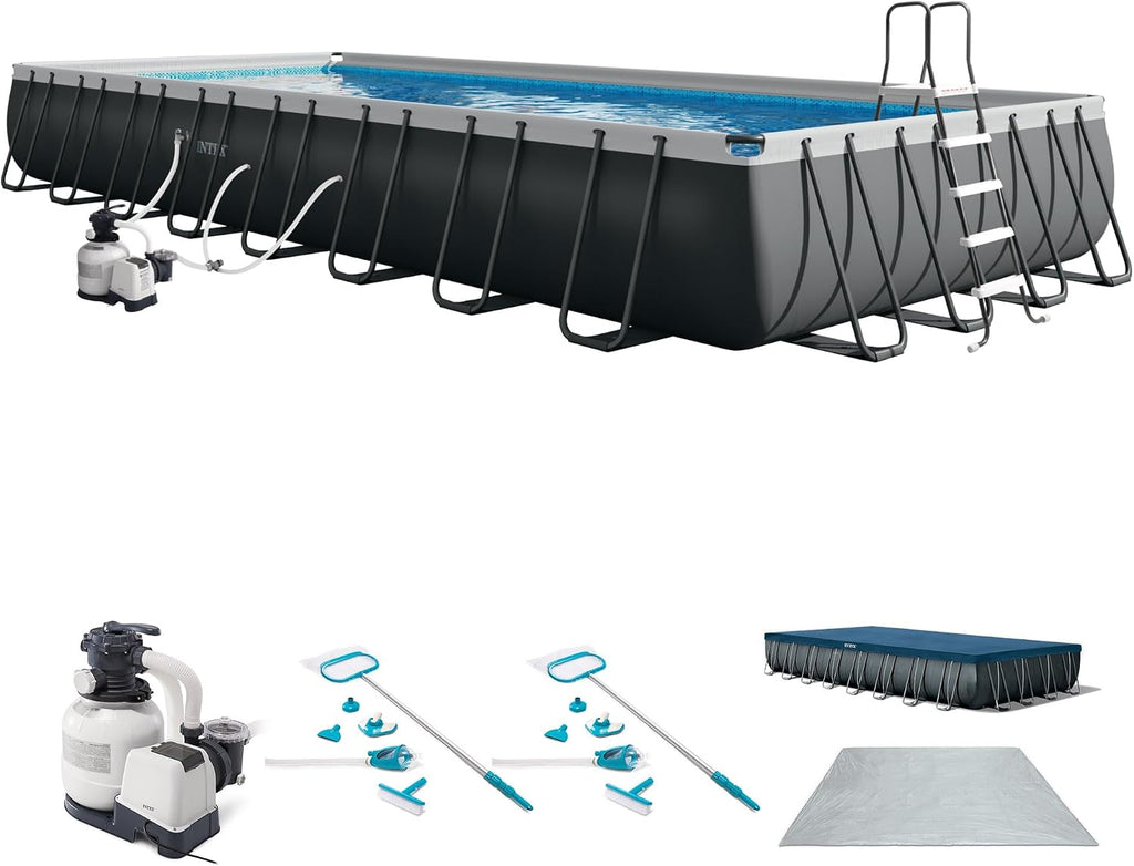INTEX 26373EH Ultra XTR 32ft x 16ft x 52in Above Ground Swimming Pool Set with Sand Filter Pump and Deluxe Maintenance Cleaning Kit (2-Pack)