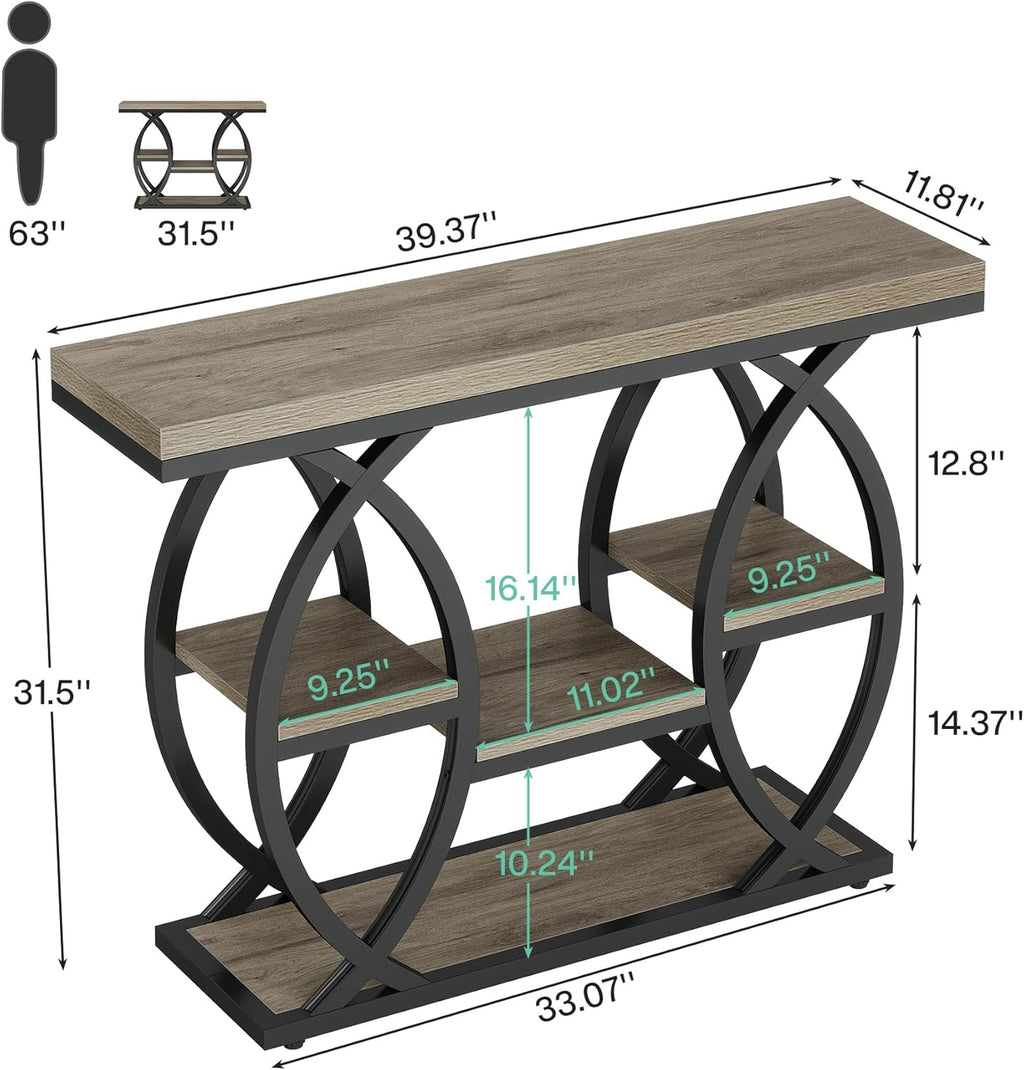 Tribesigns 39.4' Console Table, Industrial 4-Tier Sofa Table Entryway Table with Storage Shelves, Narrow Wood Accent Tables with Metal Frame for Small Spaces, Hallway, Foyer, Grey