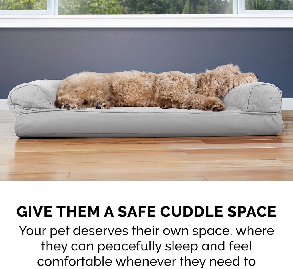 Furhaven Memory Foam Dog Bed for Large Dogs w/ Removable Bolsters & Washable Cover, For Dogs Up to 125 lbs - Quilted Sofa - Silver Gray, Jumbo Plus/XXL