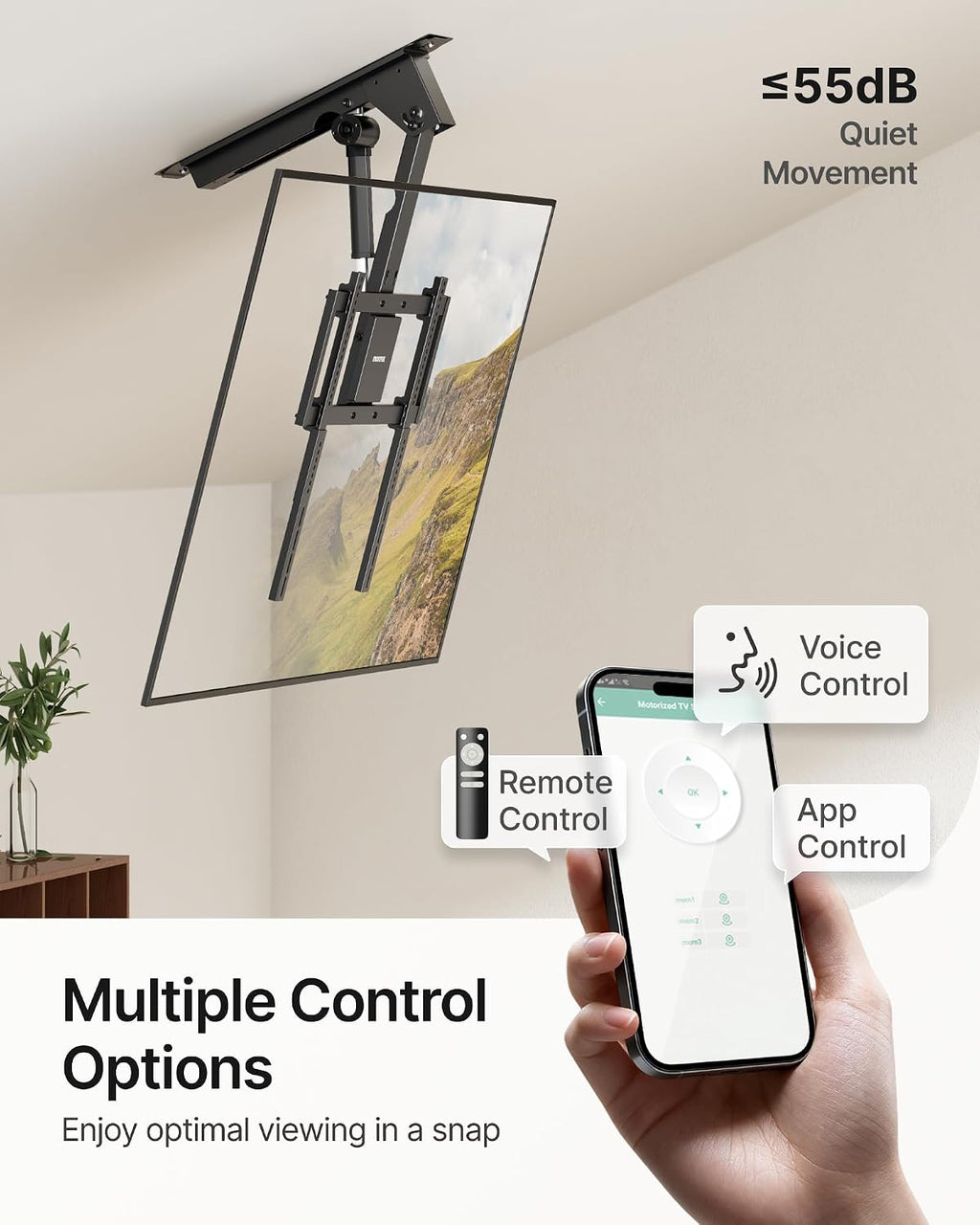 monTEK Motorized Ceiling TV Mount for 32-75 Inch TVs up to 121lbs, Heavy-Duty Electric Flip Down Ceiling Mount, Off-Center TV Compatible, Remote/App/Voice Control, Fits Flat & Pitched Roof