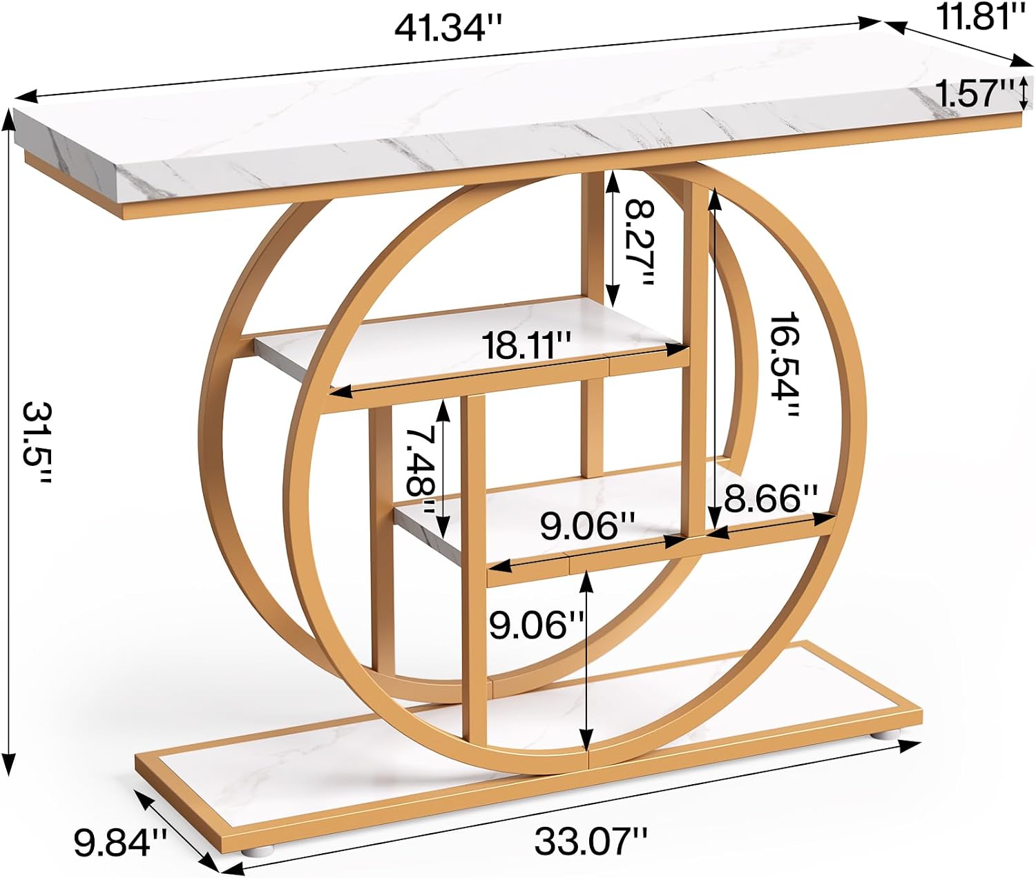 LITTLE TREE Console Table, 4-Tier Entryway Table Behind Couch Table, 41.3-Inch Modern Sofa Table for Living Room, Foyer Hallway Table for Entrance, White and Gold
