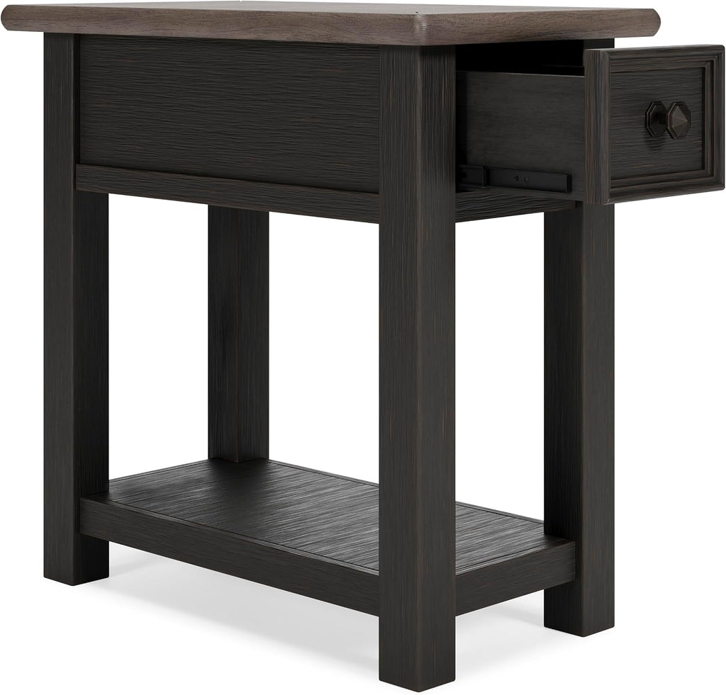 Signature Design by Ashley Tyler Creek Chair Side End Table, Plank-styled Top, Smooth-gliding Drawer, Wood, 14.13' W x 24.13' D x 24.13' H, Light Brown & Whitewash