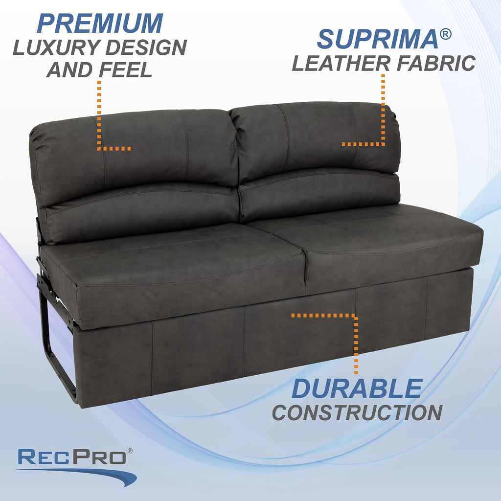 RecPro Charles RV Jackknife Sofa | Love Seat | Sleeper Sofa | Length Options 62', 68', 72' | 11' Legs and Hardware Included (72 Inch, Gunmetal)