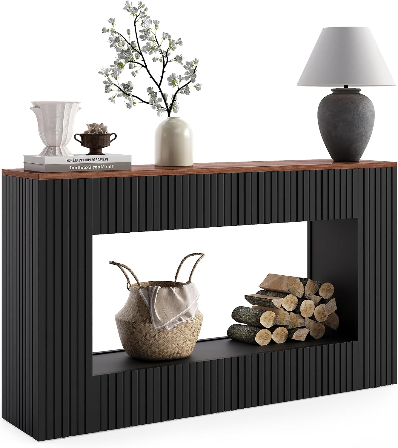 LITTLE TREE Black Console Table for Entryway, 55 Inch Long Narrow Farmhouse Sofa Table with Storage for Living Room, Hallway, Entry, Behind Couch, Entrance, Foyer