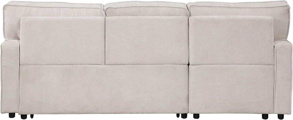 Ball & Cast 89' Sleeper Sofa, L Shaped Sectional Couch with Pullout Bed & Reversible Storage Chaise,Upholstered Sofa Bed with 2 Cup Holders & USB Port,Pull Out Couch for Living Room, Apartment,Beige