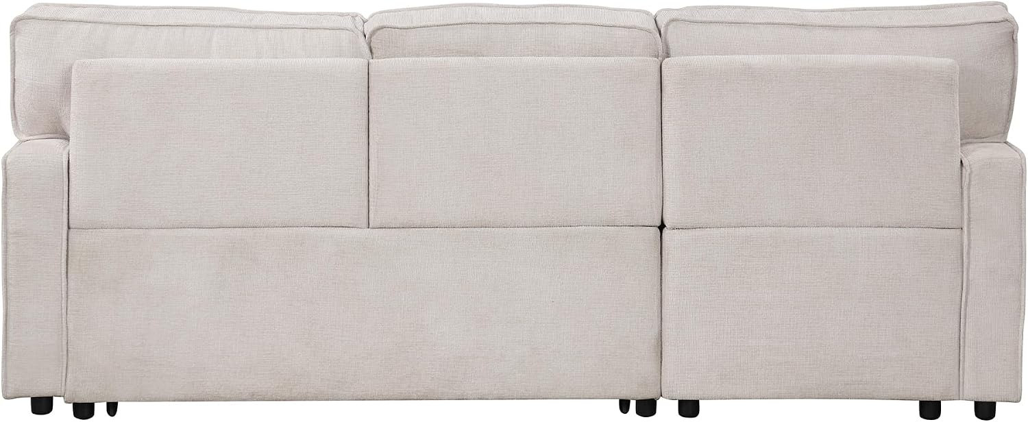 Ball & Cast 89' Sleeper Sofa, L Shaped Sectional Couch with Pullout Bed & Reversible Storage Chaise,Upholstered Sofa Bed with 2 Cup Holders & USB Port,Pull Out Couch for Living Room, Apartment,Beige