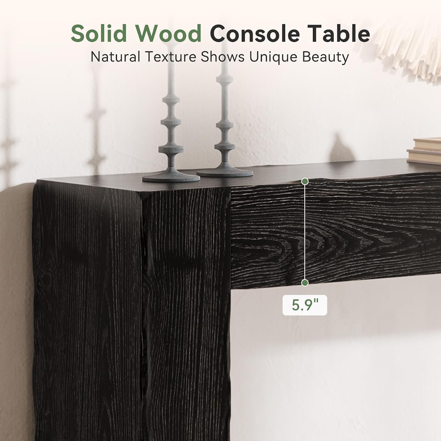 Solid Wood Console Table, 63-Inch Farmhouse Sofa Table Behind Couch for Entryway, Living Room, Foyer, Easy Assembly (Black)
