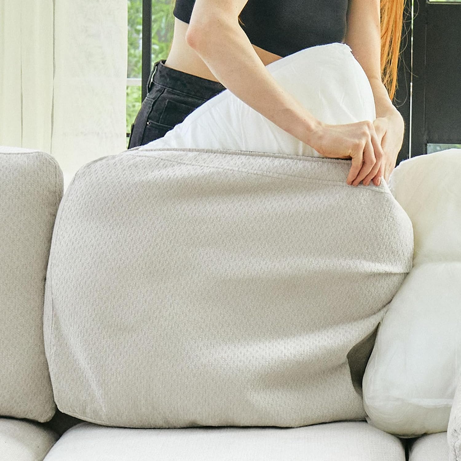 Belffin Large Modular Sectional Sleeper Sofa with Pull Out Bed Oversized U Shaped Sectional Couches for Living Room. White Couch