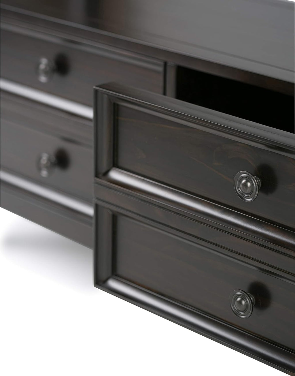 SIMPLIHOME Amherst Console Table - 48 Inch Wide Solid Wood Sofa Table in Hickory Brown, Transitional Storage Table for Entryway or Living Room with 2 Deep Drawers and Large Open Shelf